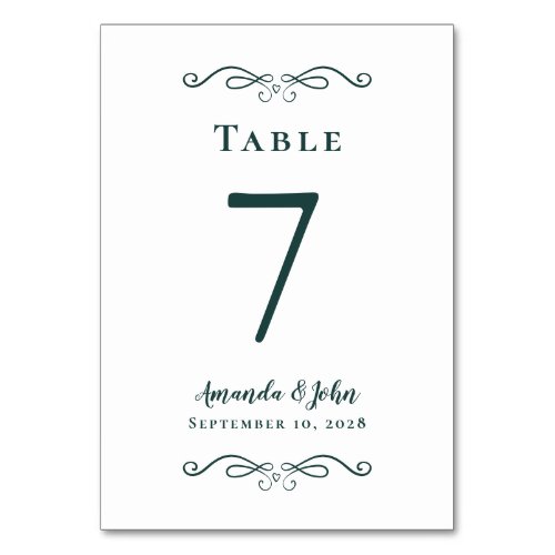 Elegant Wedding Reception Romantic Emerald Green Table Number