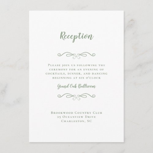 Elegant Wedding Reception Sage Green White Chic  E Enclosure Card