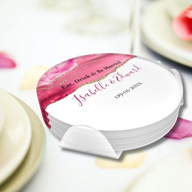 Elegant Wedding Reception Table Décor Pink & Gold Coaster Set (Creator Uploaded)