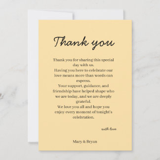 Elegant Wedding Reception Table Thank You Card