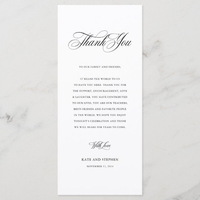 Elegant Wedding Reception Table Thank You Card  (Front)