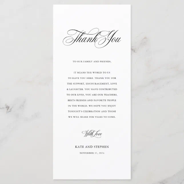 Elegant Wedding Reception Table Thank You Card Zazzle
