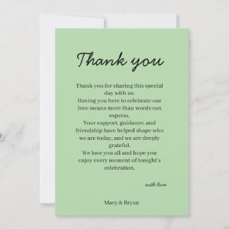 Elegant Wedding Reception Table Thank You Card