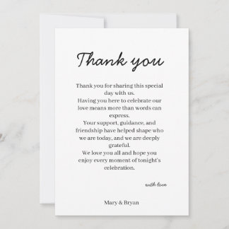 Elegant Wedding Reception Table Thank You Card