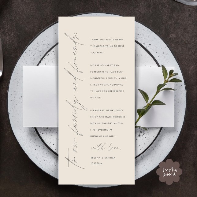 Elegant Wedding Reception Thank You Card for Guest (Elegant Wedding Reception Thank You Card for Guest Dinner Dancing in Cream Grey)