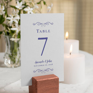 Elegant Wedding Reception Trendy Periwinkle White Table Number