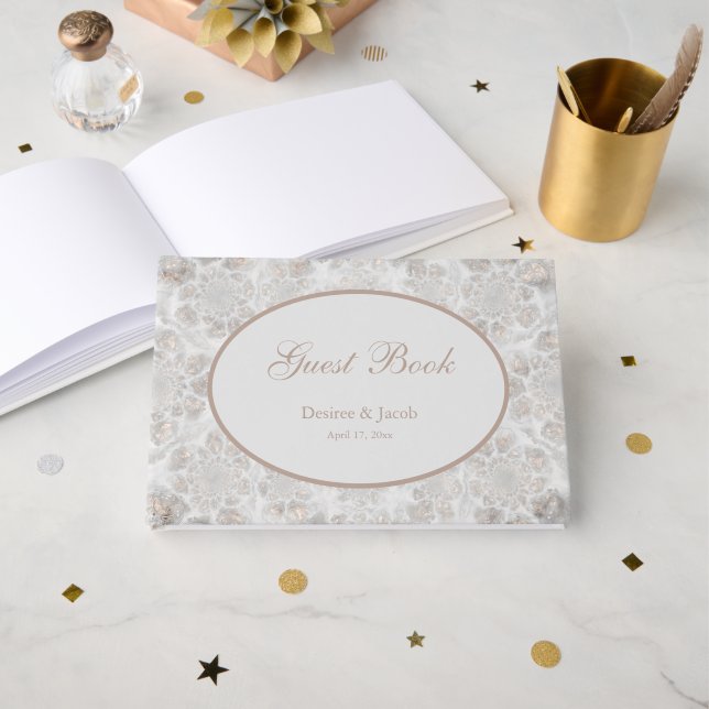 Elegant Wedding Reception White Gold Silver Simple Guest Book (Front Open)