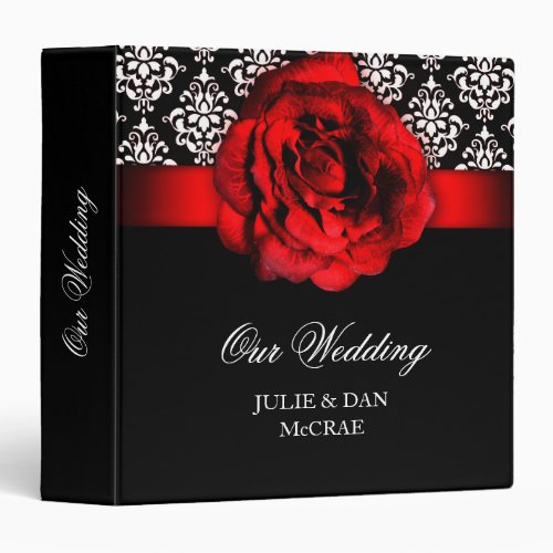 Elegant Wedding Red Rose Damask Red Christmas 3 Ring Binder