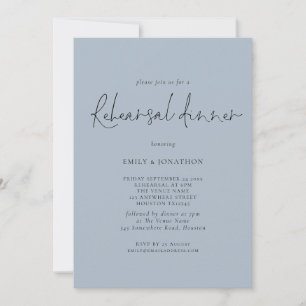 Elegant Wedding Rehearsal Dinner Dusty Blue Invitation