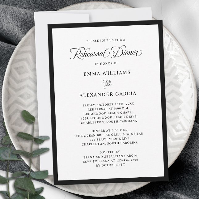 Elegant Wedding Rehearsal Dinner Formal Black Invitation (Elegant Wedding Rehearsal Dinner Formal Black Invitation)