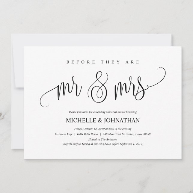 Elegant Wedding Rehearsal Dinner Invitation Card (Front)