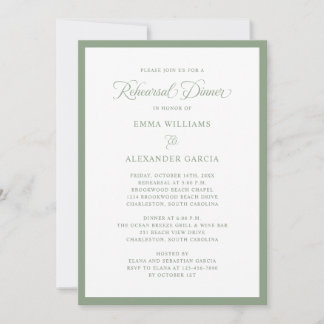 Elegant Wedding Rehearsal Dinner Sage Green Invitation