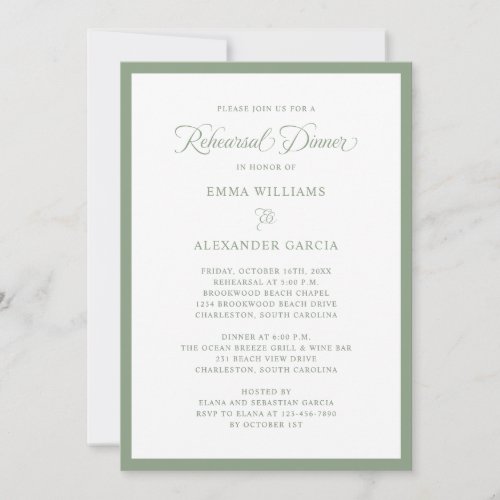 Elegant Wedding Rehearsal Dinner Sage Green