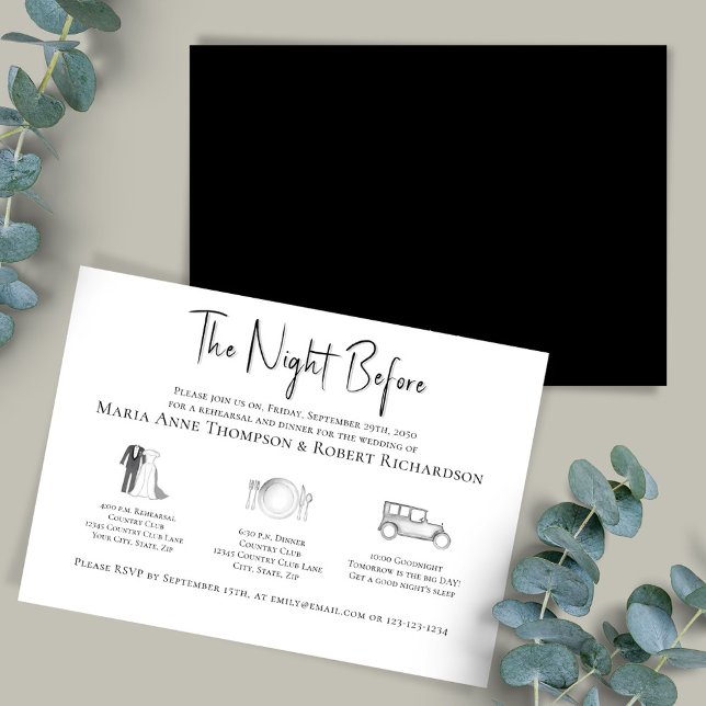 Elegant Wedding Rehearsal Dinner Timeline Invitation (The Night before wedding rehearsal dinner invitation.)