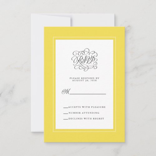 Elegant Wedding Reply Chic Enclosure Yellow Gray RSVP Card