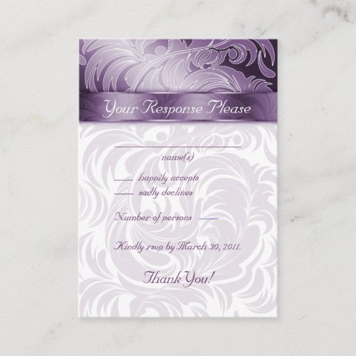 Elegant Wedding Response Cards Floral Leaf Purple Business Card