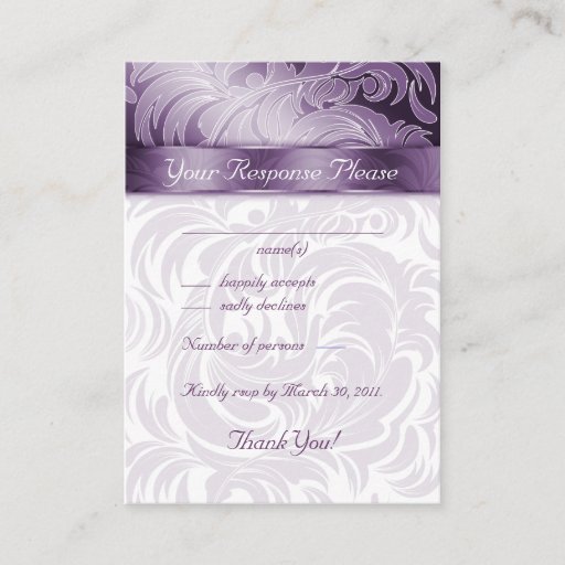Customizable Elegant Wedding Response Cards Floral Leaf Purple Business Card