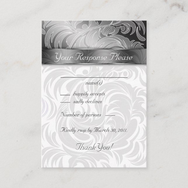 Elegant Wedding Response Cards Floral Leaf Silver (Front)