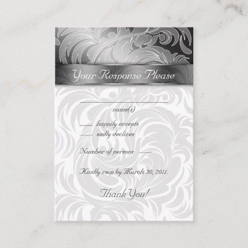 Customizable Elegant Wedding Response Cards Floral Leaf Silver Business Card Template
