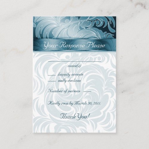 Elegant Wedding Response Cards Floral Leaf Teal Business Card Template