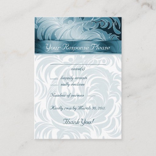 Customizable Elegant Wedding Response Cards Floral Leaf Teal Business Card Template