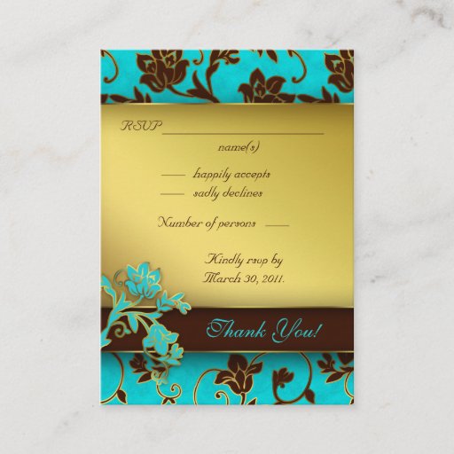Customizable Elegant Wedding Response Cards Gold Floral BB Business Card Templates