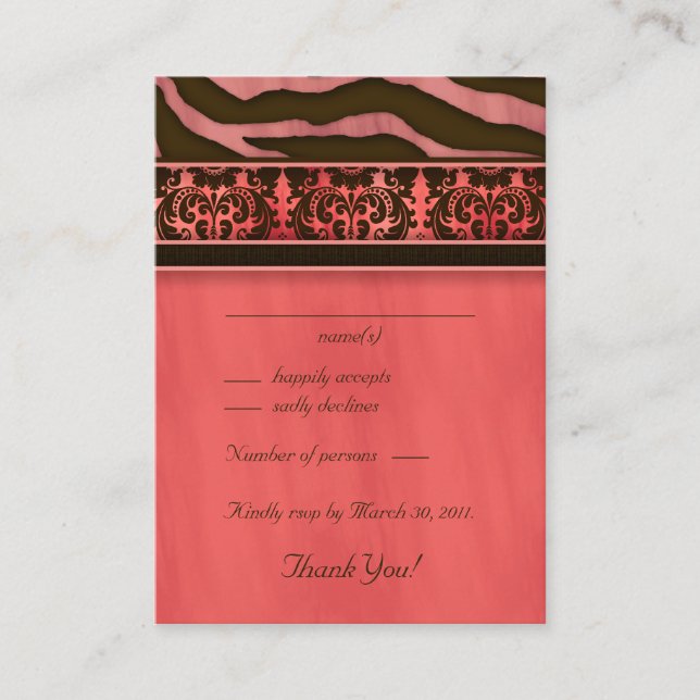 Elegant Wedding Response Cards  Zebra Damask CB (Front)