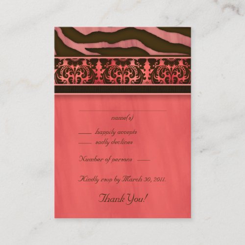 Elegant Wedding Response Cards  Zebra Damask CB Business Card