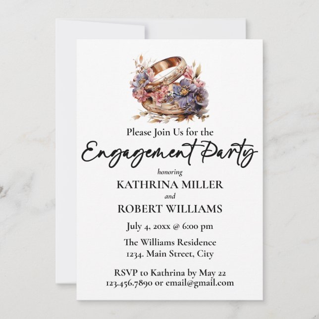 Elegant Wedding Ring, Engagement Party Invitation (Front)