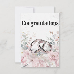 Elegant Wedding Rings and Floral Border Card