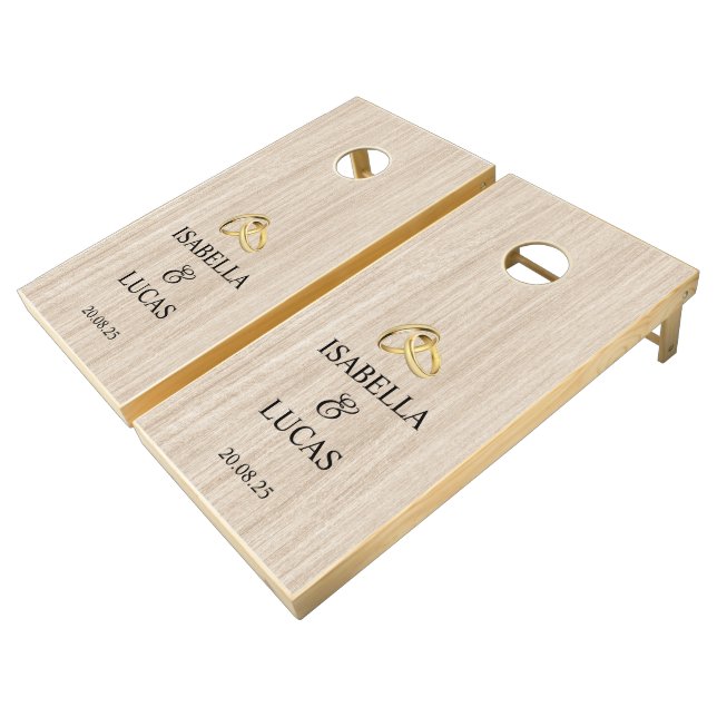 Elegant Wedding Rings Monogram Custom Cornhole Set (Angled)