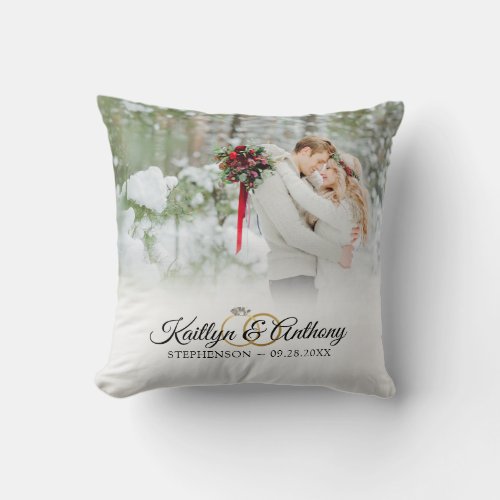 Elegant Wedding Rings Photo Commemorative White Throw Pillow