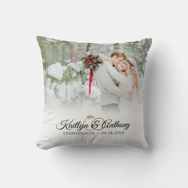 Elegant Wedding Rings Photo Commemorative White Throw Pillow (Front)