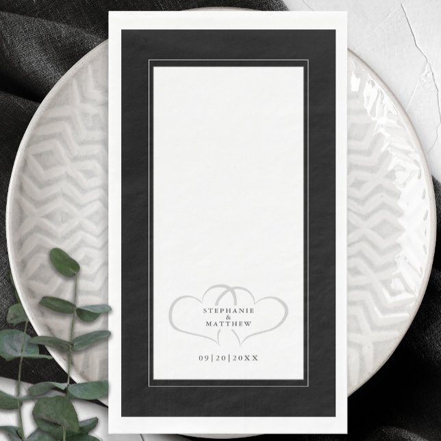 Elegant Wedding Romantic Hearts Black White Dinner Paper Guest Towels (Creator Uploaded)