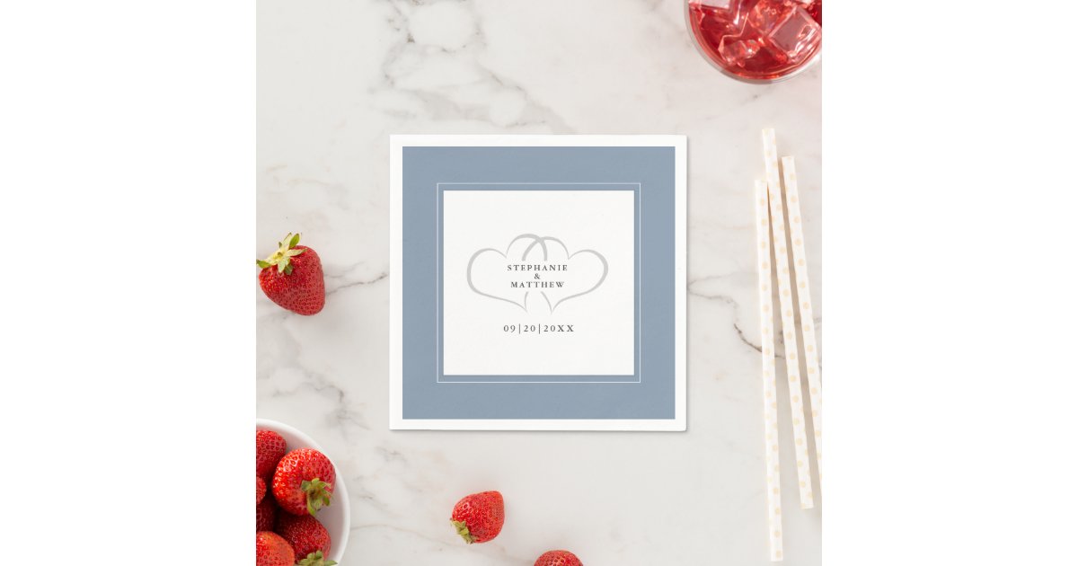 Elegant Wedding Romantic Hearts Dusty Blue Paper Napkins Zazzle