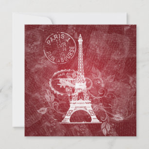 Elegant Wedding Romantic Paris Red Invitation