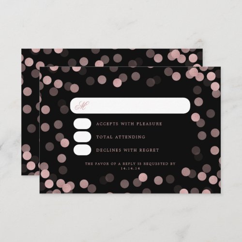 Elegant Wedding Rose Gold Black Confetti RSVP 