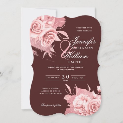 Elegant Wedding Rose Gold Floral  Foil Burgundy  Invitation