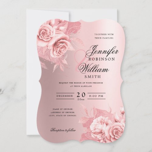 Elegant Wedding Rose Gold Floral  Foil  Invitation