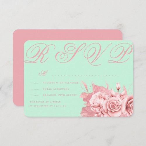 Elegant Wedding Rose Gold Floral Foil RSVP Mint 