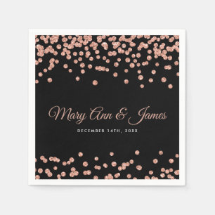 Elegant Wedding Rose Gold Glitter Confetti Black Napkins