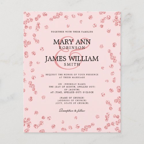 Elegant Wedding Rose Gold Glitter Confetti Blush  Flyer