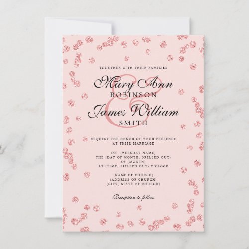 Elegant Wedding Rose Gold Glitter Confetti Blush  Invitation
