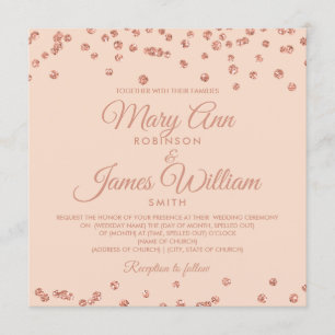 Elegant Wedding Rose Gold Glitter Confetti Blush Invitation