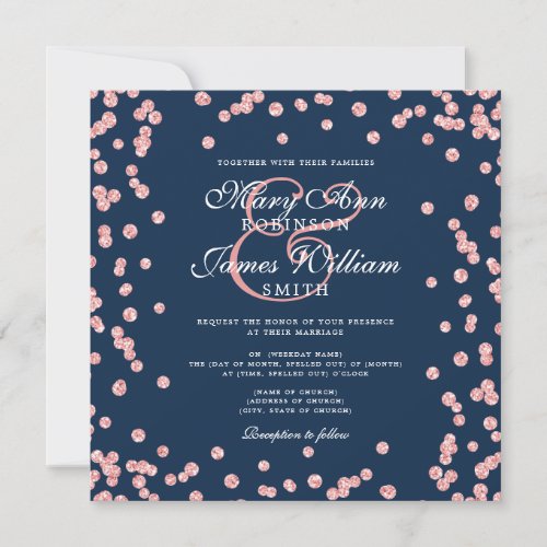 Elegant Wedding Rose Gold Glitter Confetti Navy 