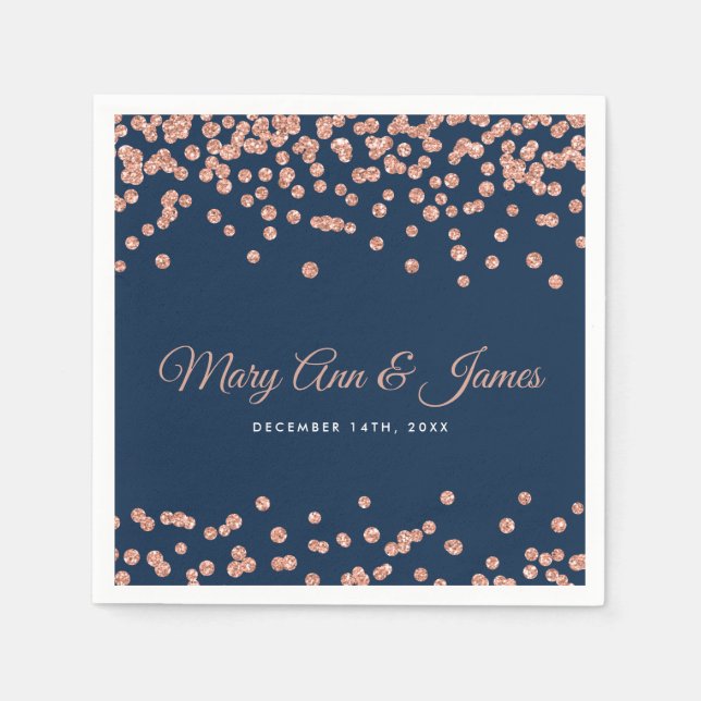 Elegant Wedding Rose Gold Glitter Confetti Navy Paper Napkins (Front)