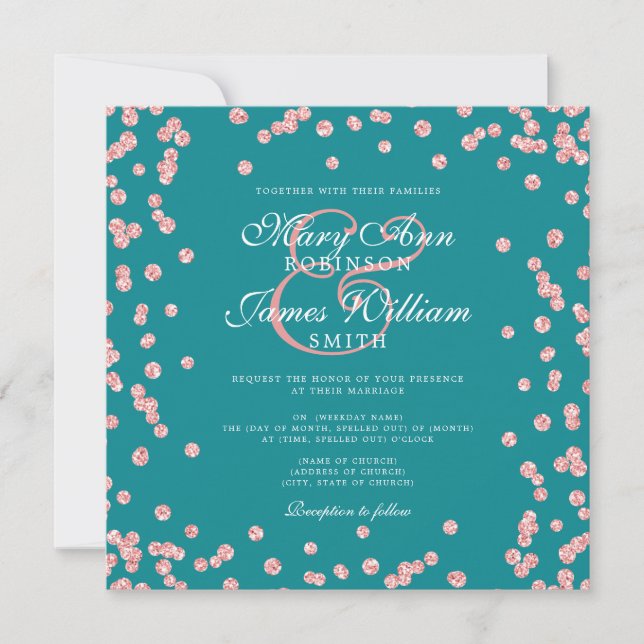 Elegant Wedding Rose Gold Glitter Confetti Teal  (Front)