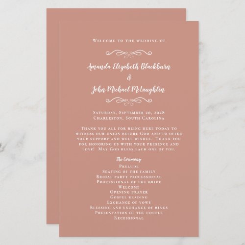 Elegant Wedding Rose Gold Modern Ceremony Program 