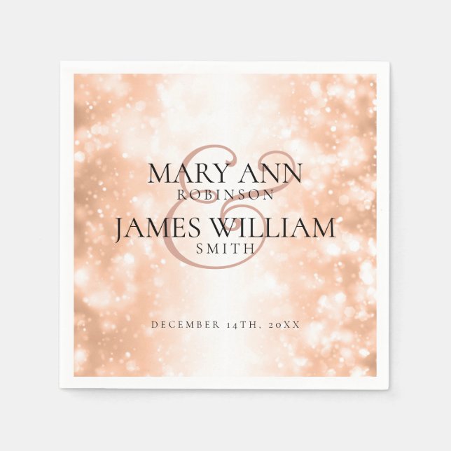 Elegant Wedding Rose Gold Shimmer Lights Paper Napkins (Front)