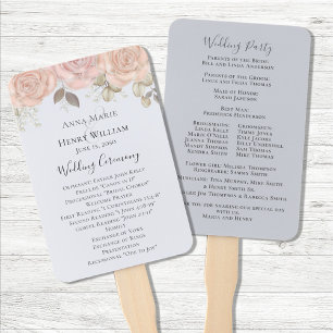 Elegant Wedding Rose Gold Watercolor Program Hand Fan